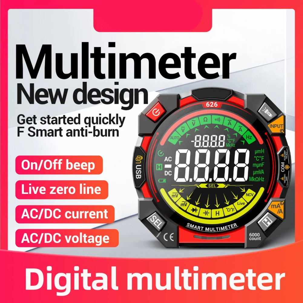 

For Aneng 626 Multimeter, 600V Voltage Test 6000 Count Multimeter Portable Resistance Meter Ammeter Rechargeable USB Test Tool