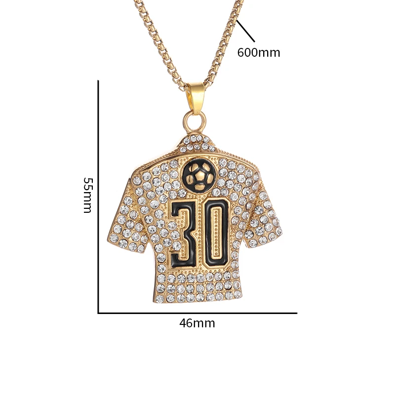 Fashionable Ice Out Zircon Legend No. 30 Football Jersey Pendant Necklace Men Women Sports Boys Gift Birthday Jewelry