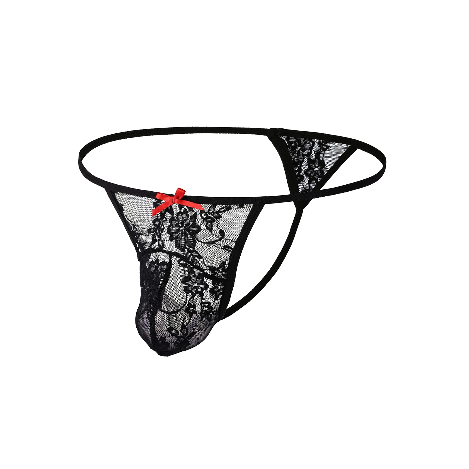 CLEVER-MENMODE 3x kit Men Lace Thong Sexy Underwear Bow Tie Sheer Tanga G String Panties Transparent Lingerie Underpants T-Back