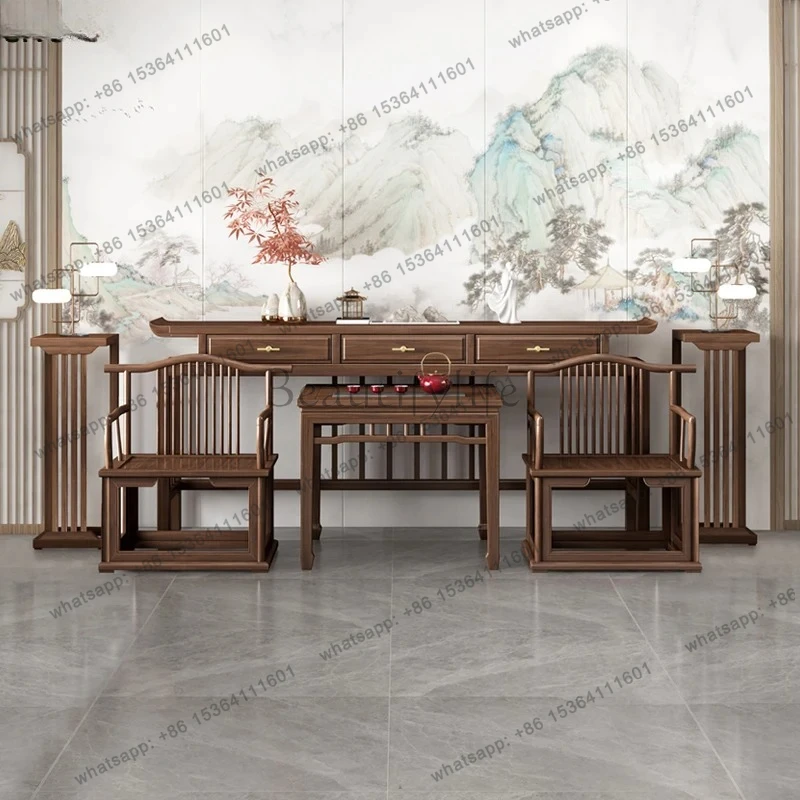 new Chinese middle hall six-piece set of solid wood table incense table old elm hall main house
