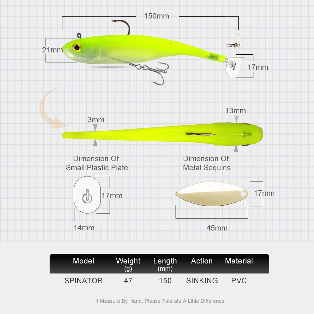 المملكة سبيناتور الطعم الناعم 150 مللي متر 47 جرام المواد البلاستيكية مع ملعقة دوارة الترتر الاصطناعي لينة الصيد إغراء ل باس سويمبيتس #2