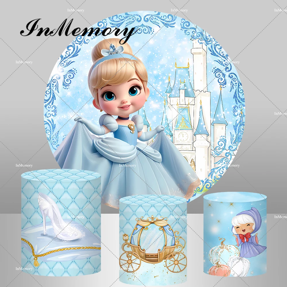 Fairy Table Castle Blue Dress Blonde Princess Cinderella Circle Round Backdrop Cover Photography Backgrounds Cylinder Covers