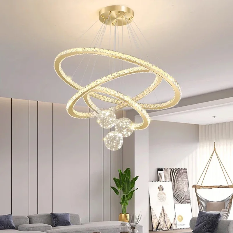 Nordic Simple Home Decor Ring Crystal Led Pendant Lamp Dimmable for Living Dining Table Room Bedroom Ball Hanging Light Fixture