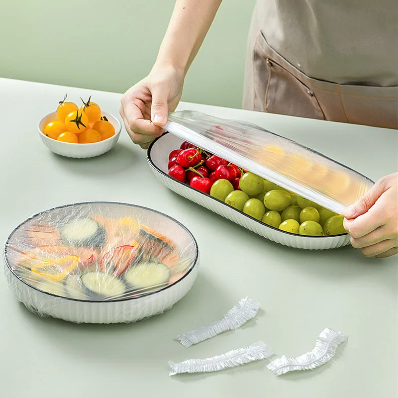 

100 Pcs/Pack Kitchen Supplies Food Grade Disposable Plastic Wrap Cover Food Special Plastic Wrap With Elastic Leftovers Cover