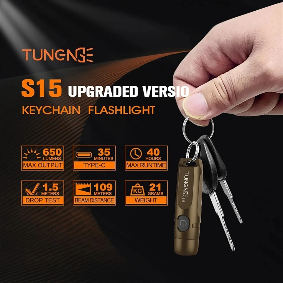 TUNENGE Mini Porable USB Rechargeable Pocket Light LED Keychain Flashlight Waterproof Emergency Outdoor Camping Fishing Lighting