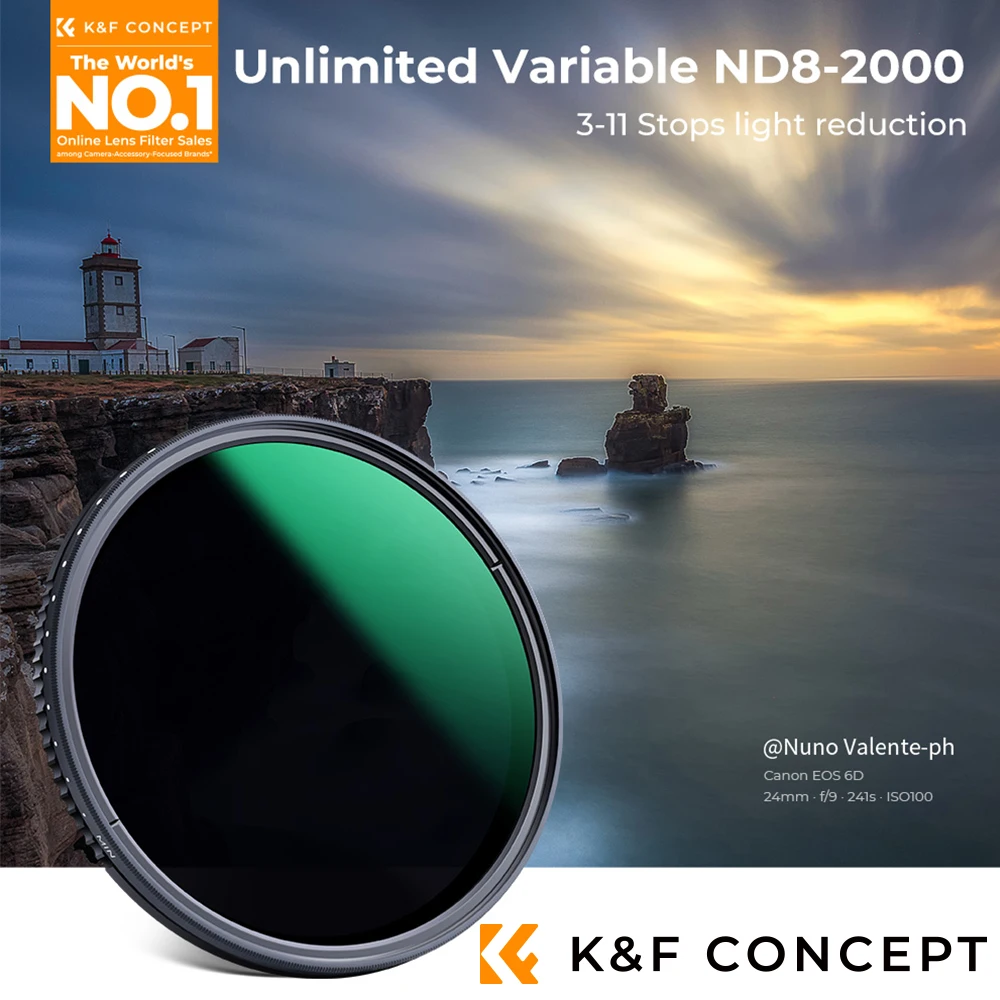 K&F CONCEPT ND8-2000 ND 필터 가변 중성 밀도 필터 (3-11 스탑), 37/40.5/43/46/49/52/55/58/62/67/72/77/82mm