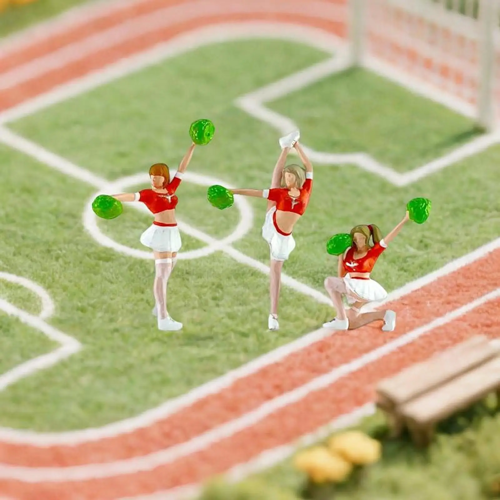 3 szt. Figurki w skali 1/64 Model ręcznie malowane figurki cheerleaderki rekwizyty piaskownica stołowa kolekcje Mini lalki Model Tiny People