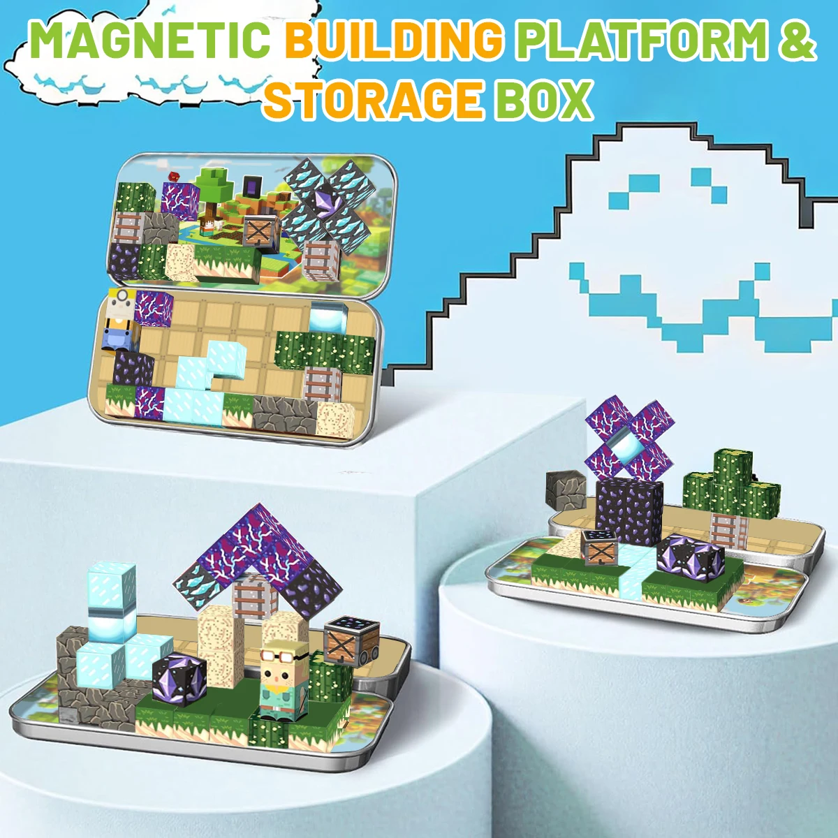자석 블록 사막 보물 찾기 세트 3세 이상 DIY 모델 어린이 STEM 교육용 감각 장난감 철제 상자 포함