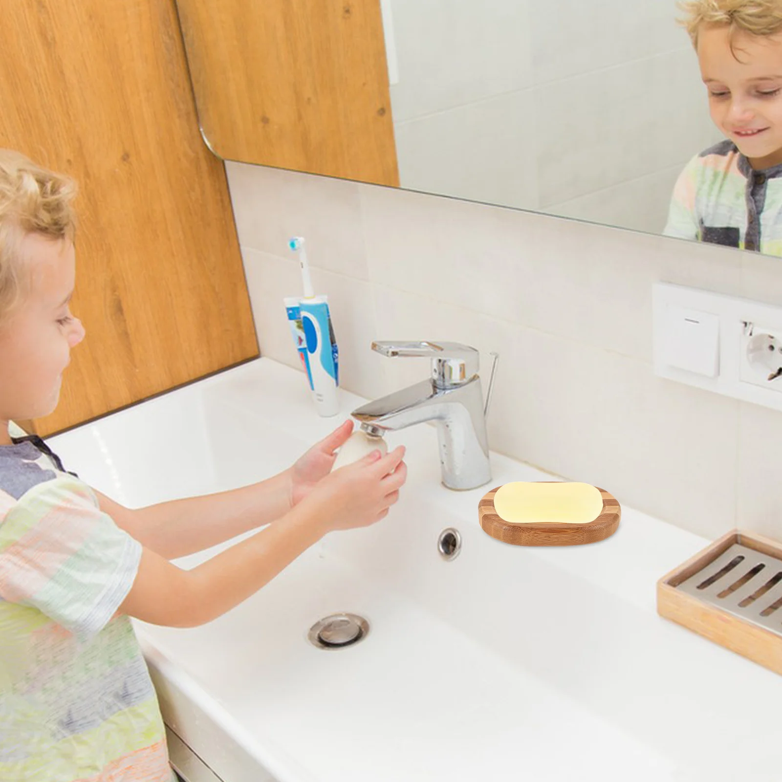 

Zebra Pattern Wooden Dish Tray Bathroom Bars Holder Shower Self-Draining Small Portable Tray Kitchen Storage Sponges