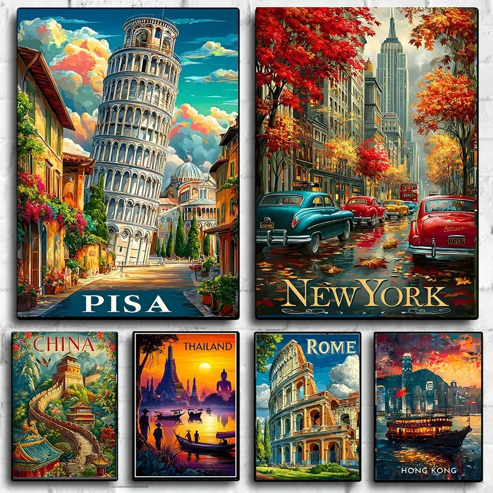 Pintura de diamante de Nueva York, decoración de paisaje de ciudad de Tokio, bricolaje, taladro completo, paisaje de ciudad mundial, mosaico, bordado de cruz, regalo