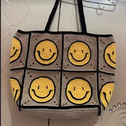 Borsa a tracolla alla moda, borsa a mano con motivo patchwork intrecciato, borsa per la spesa casual, borsa portaoggetti da donna