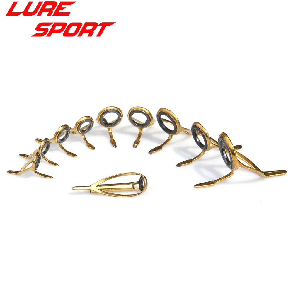 LureSport 10pcs Guide set KW16 guide MN6 Top Guide Gold Steel frame Black ring guide Rod Building component Repair DIY Accessory