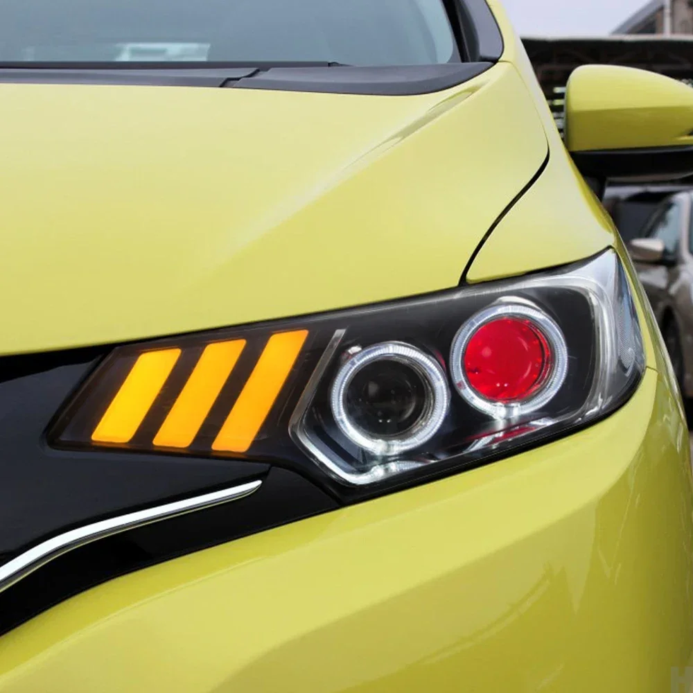 Модифицированный автомобильный передний фонарь в сборе для Honda Fit GK5 2014-2020, светодиодная автоматическая фара, обновление Mustang style 2, аксессуар для объектива проектора