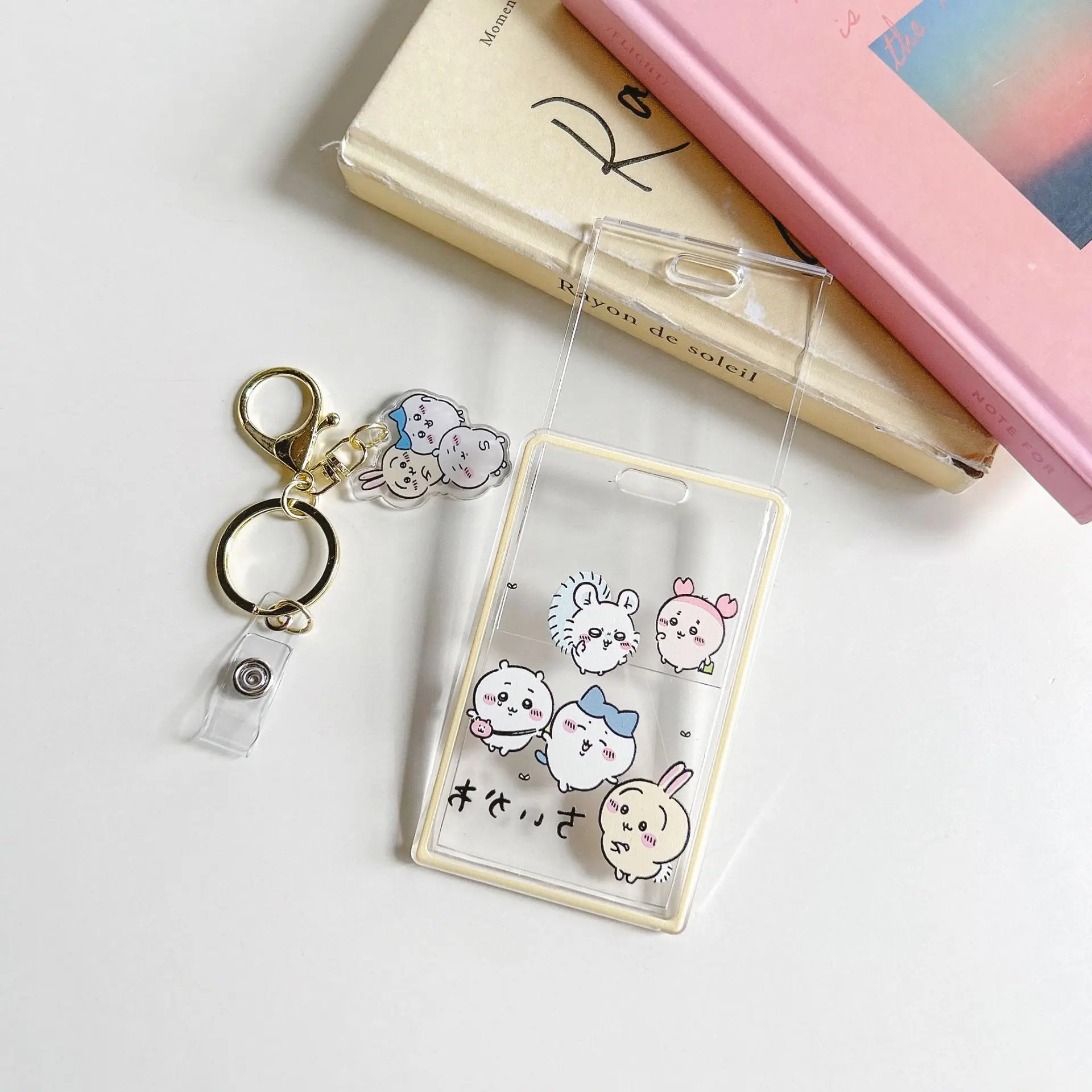 MINISO Chiikawa Acrylic Keychain Cute Hachiware Usagi High Transparent Push-fit Card Holder Bag Pendant Anime Children Toy Gift