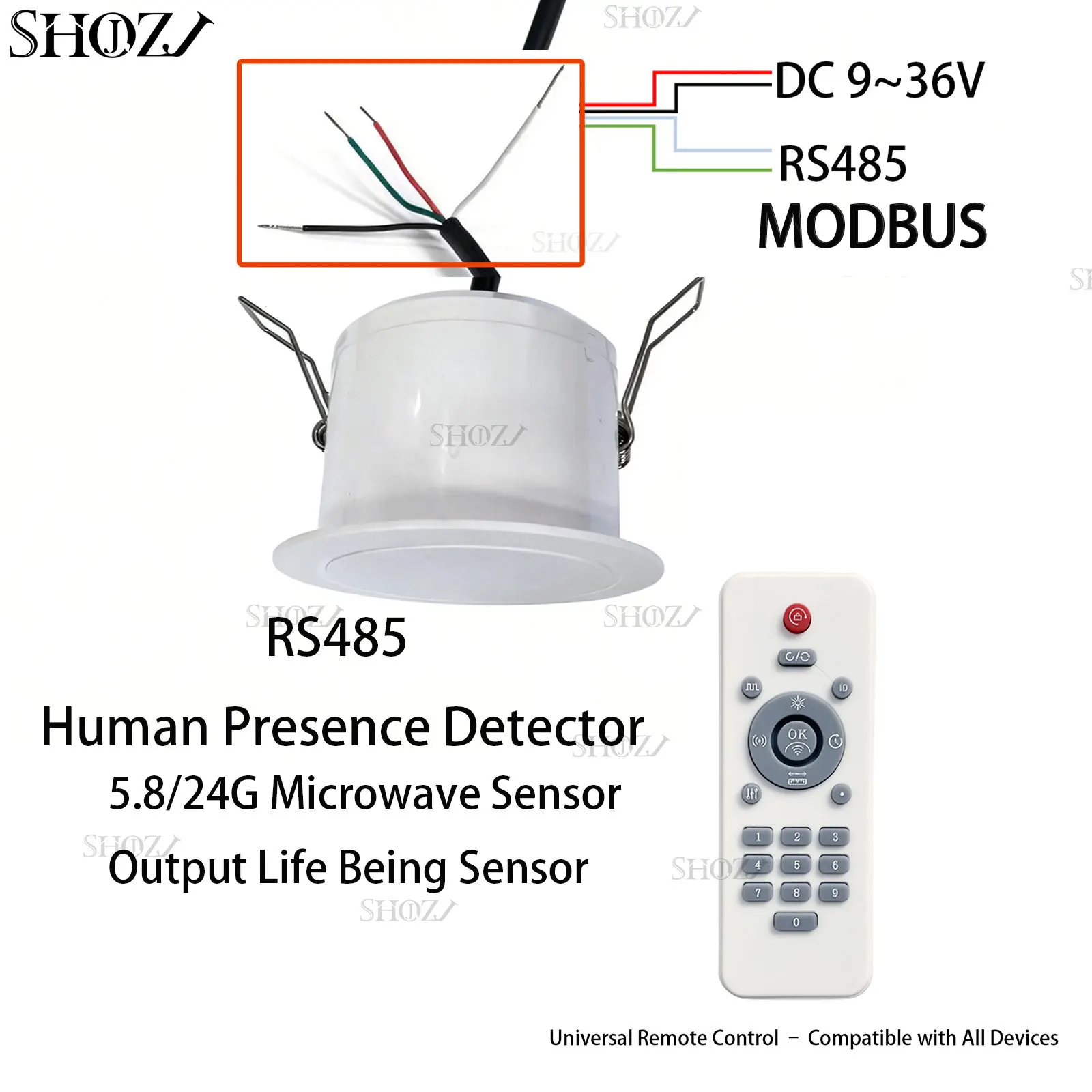 RS485 MODBUS 5.8/24G Presence Motion Sensor, Human Presence Detector, Microwave Sensor, Life Being Sensor, Smart Home Control