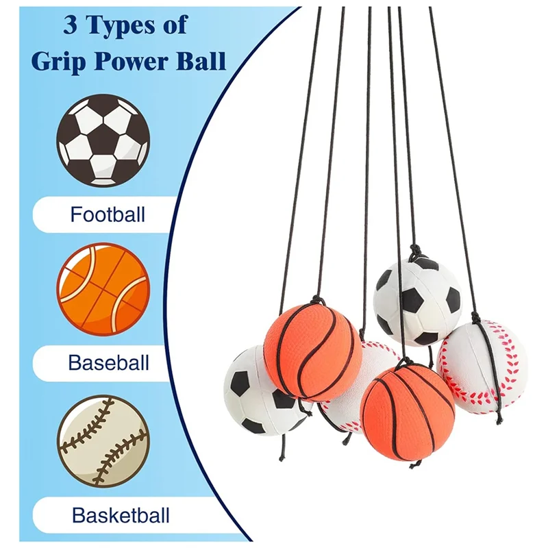 Pelota de retorno de muñeca de 6 uds., pelota de muñeca deportiva que incluye baloncesto, béisbol y fútbol en una cuerda, pelota de rebote de goma