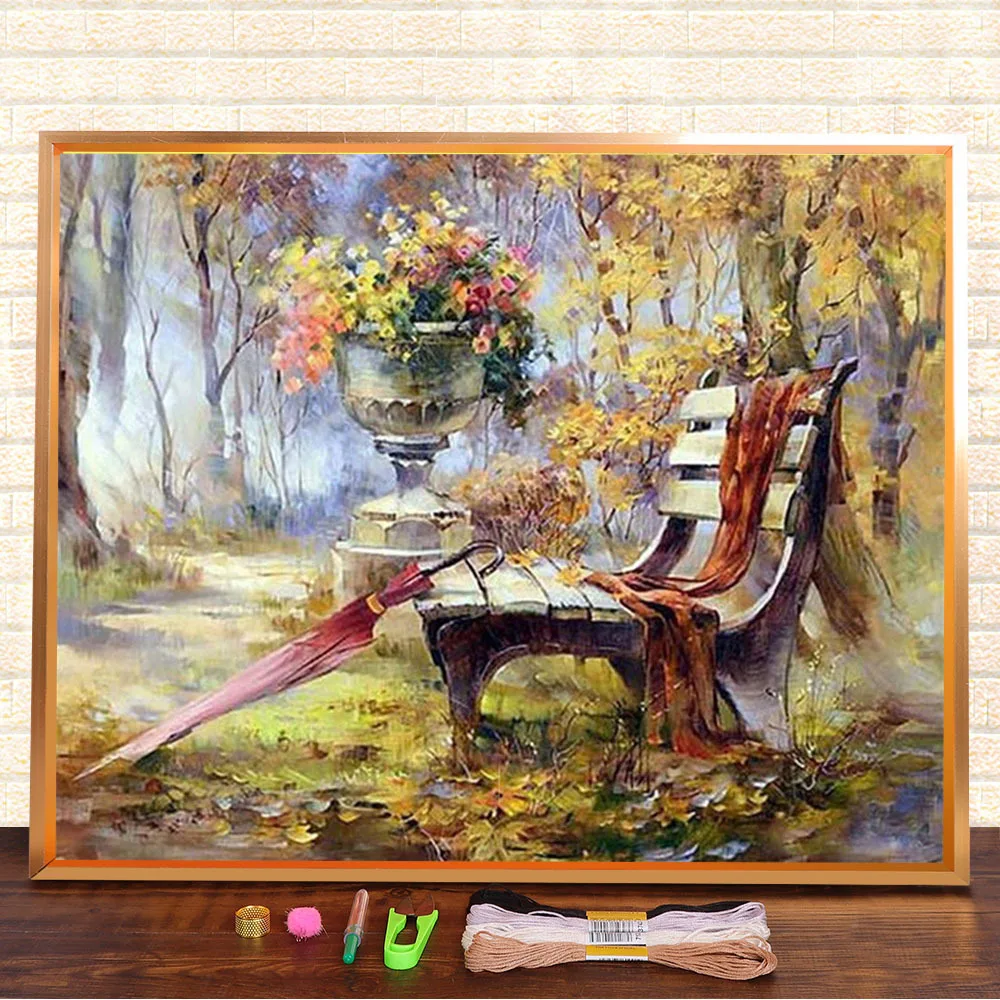 Autumn Scenery Landscape Pre-Printed 11CT Cross-Stitch DIY Embroidery Full Kit DMC Threads Needlework Knitting     Floss