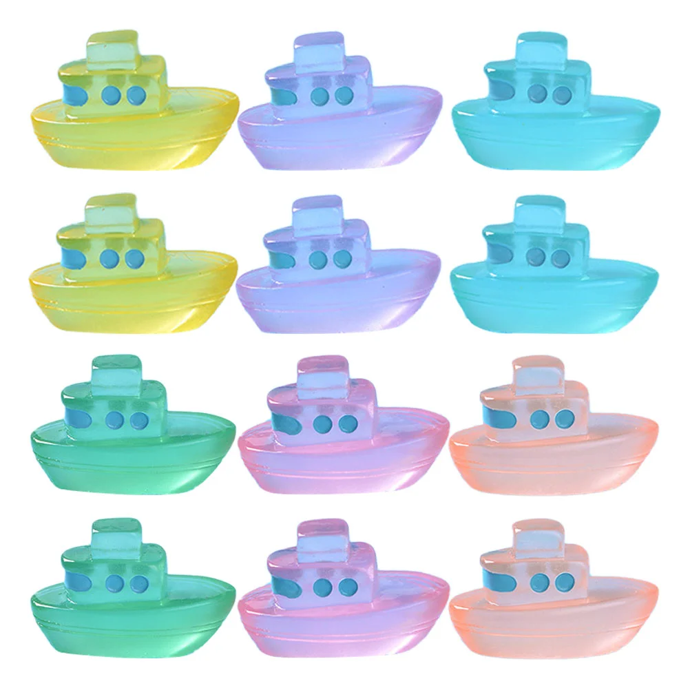 12 Pcs Micro Landscape Cruise Miniature Boats Model Cake Topper Dollhouse Accessories Decorations Glowing