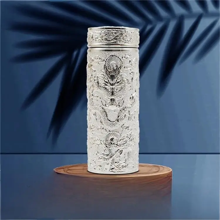 

Sterling Silver Water Cup Hand-carved S999 Thermos Bottle Set Is Good for The Health of Business Gifts