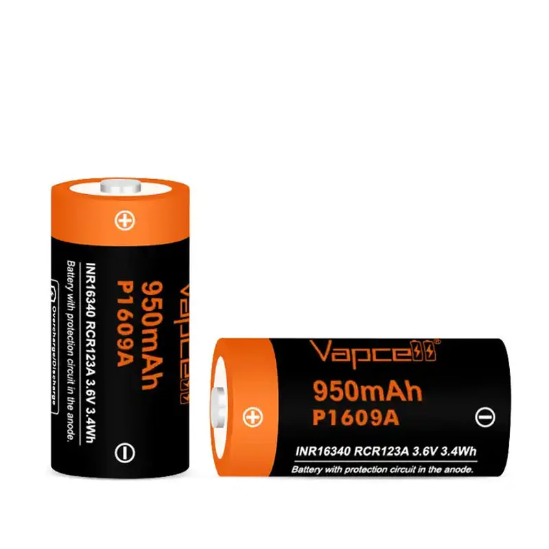 Original Vapcell P1609A INR 16340 Battery 950mAh 3A 3.6V Rechargeable Li ion Batteries Button Top For Flashlight Power Tools