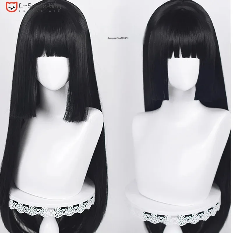 Qq681Anime Jabami Yumeko Hell Girl Enma Ai 블랙 롱 스트레이트 코스프레 내열성 합성 머리 가발 + 가발 모자