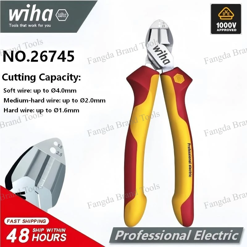 Wiha 26745 160mm VDE Insulated Diagonal Cutting Pliers w/Stripping Holes DynamicJoint® 1000V for Electricians