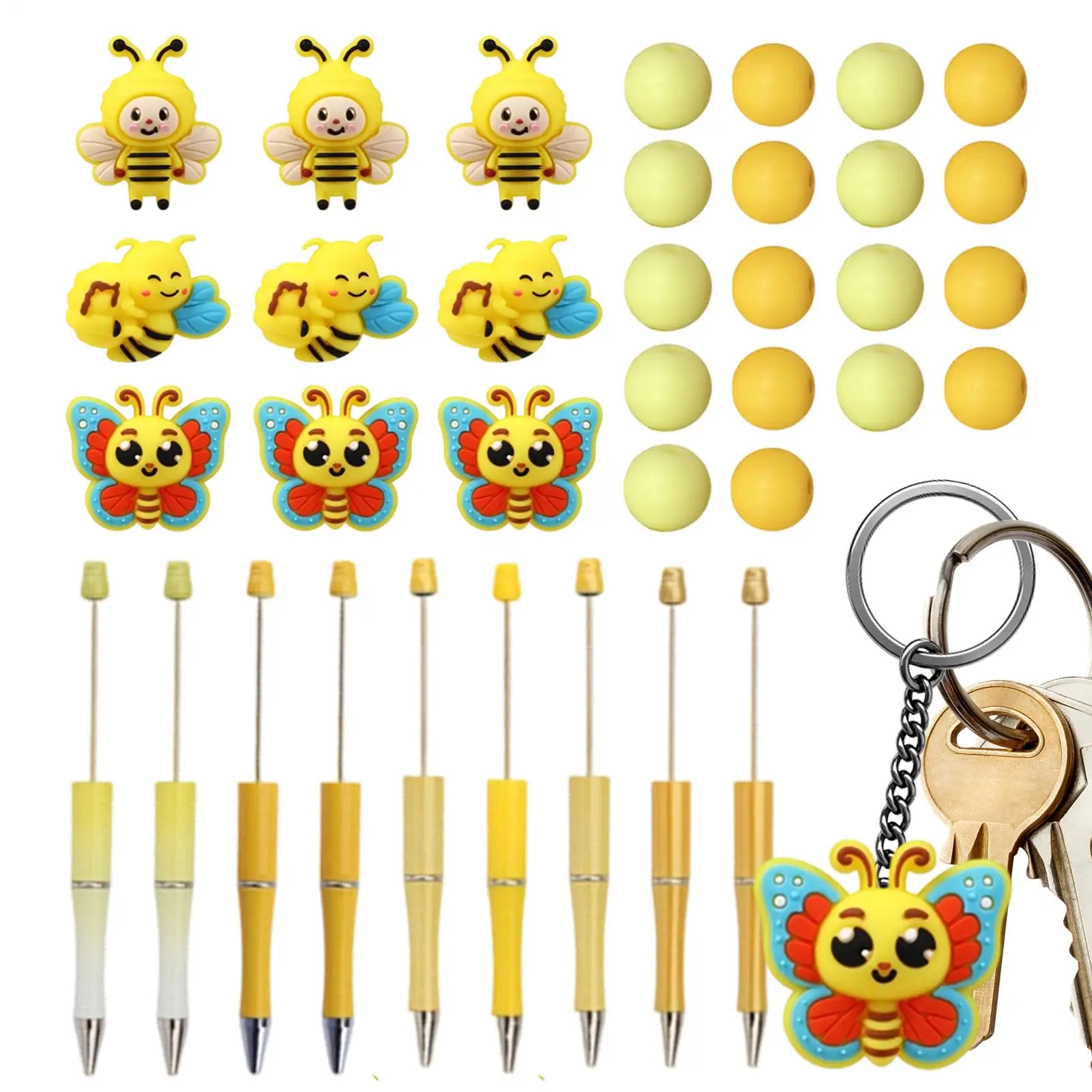 

9-piece Bee Themed Ballpoint Pen Set Non-Slip Grip Silicone Beads Gel Ink Pens Cartoon Bee Butterfly Gel Pens For Boys Girls