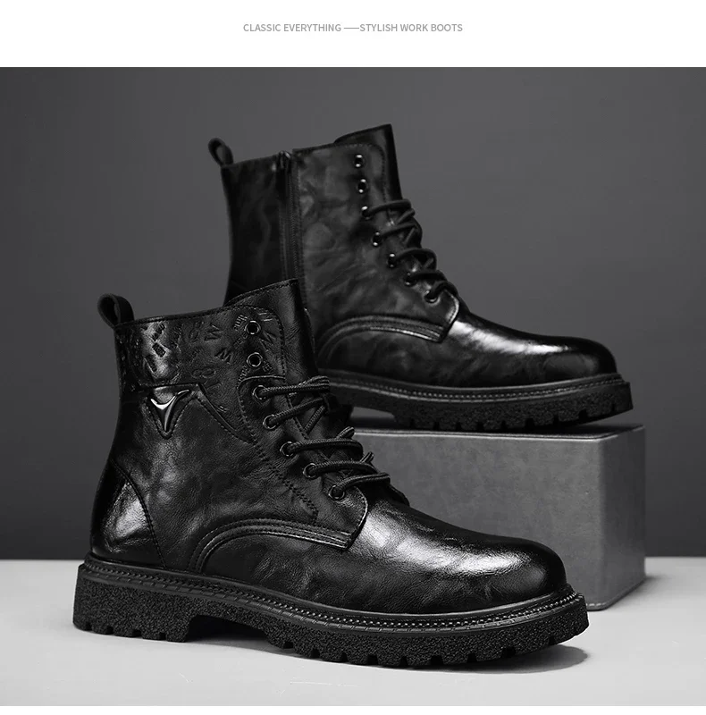 6cm Invisible Height Increasing Men Boots Leather Outdoor Autumn Winter Shoes Warm Non-Slip Comfortable Elevator Ankle Boots