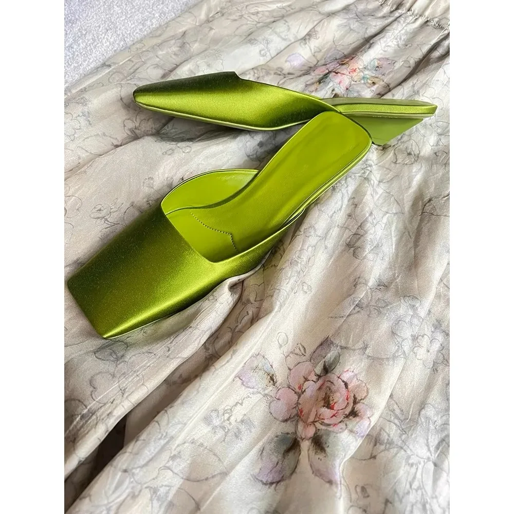 

New Arrivals for Spring/Summer 2024 Include Satin Mule Heels Triangle Heel, A Square-toe Design Stylish Women's Slippers