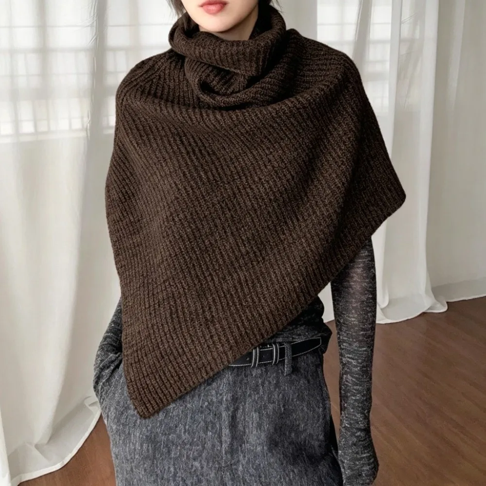 Thick Knit High Collar Scarf High Collar Split Design Pullover Neck Gaiter Pullover Style Knitted Texture Warm Knitted Neck Wrap