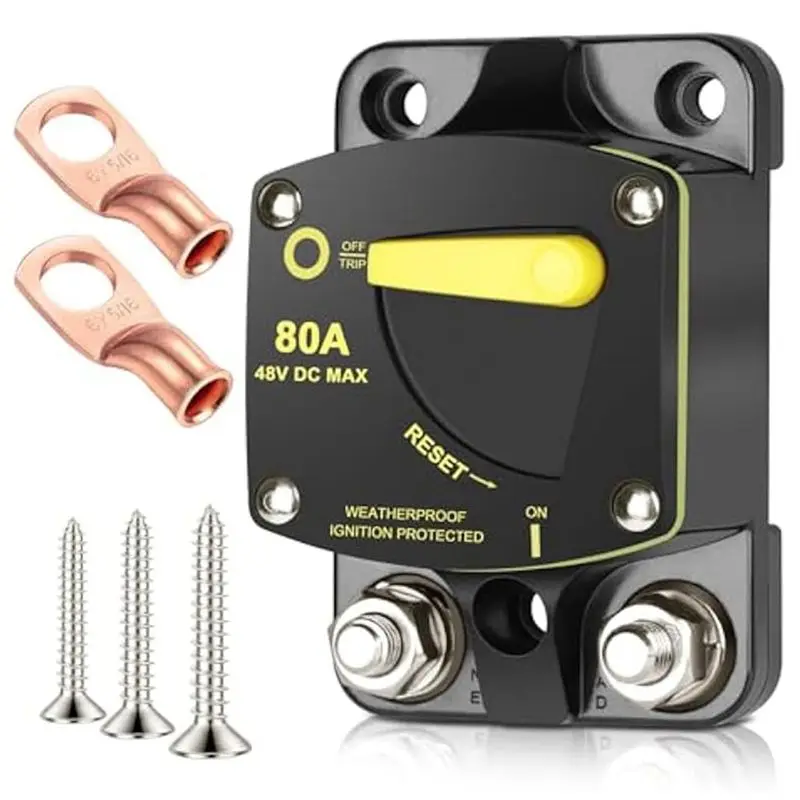 ~Latest Model 80Amp Circuit Breaker Fuse W/Manual Reset Switch For RV Car Audio Marine Boat Trolling Motor Audio Battery Solar S