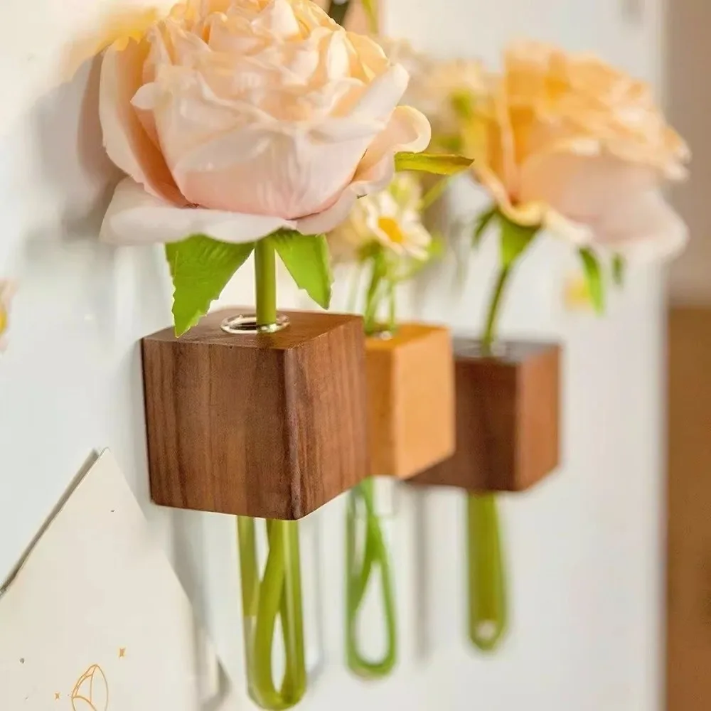 Wooden Test Tube Vase Mini Bonsai French Country Style Simulation Flower Vase Fresh Flower Display Decorative Flower Holder