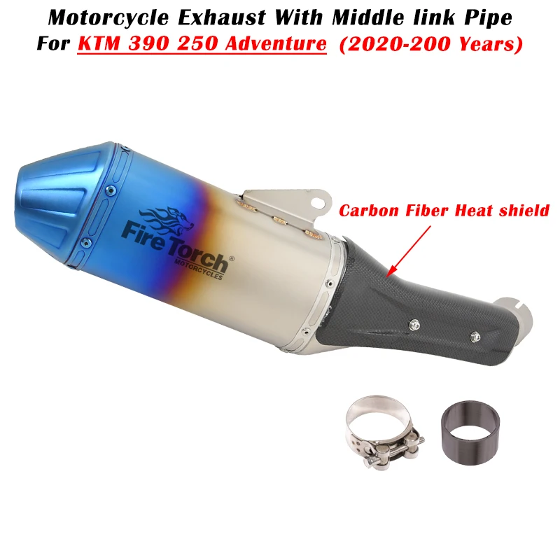 

Motorcycle Exhaust Escape Modify Muffler With Mid Pipe Carbon Fiber Heat Shield Slip On For KTM 390 250 Adventure 2020 2021 2022