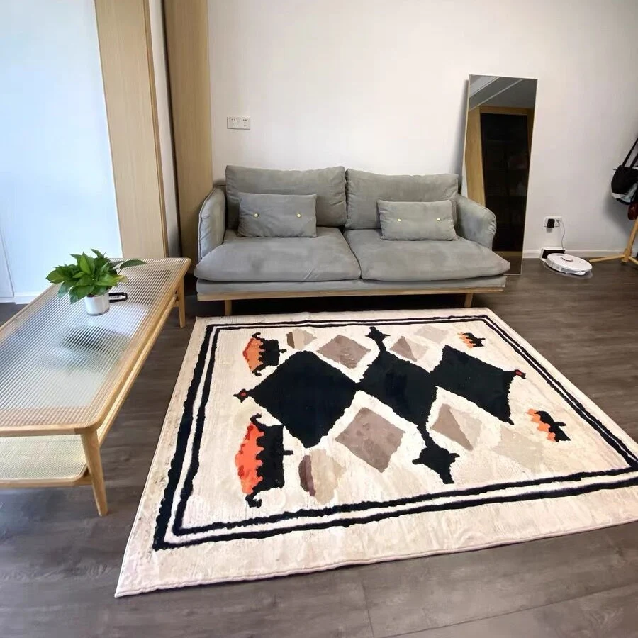 Black Living Room Carpet Vintage Sofa Coffee Table Rug Thick Home Floor Mat Nordic Bedroom Carpet Large Center Rug