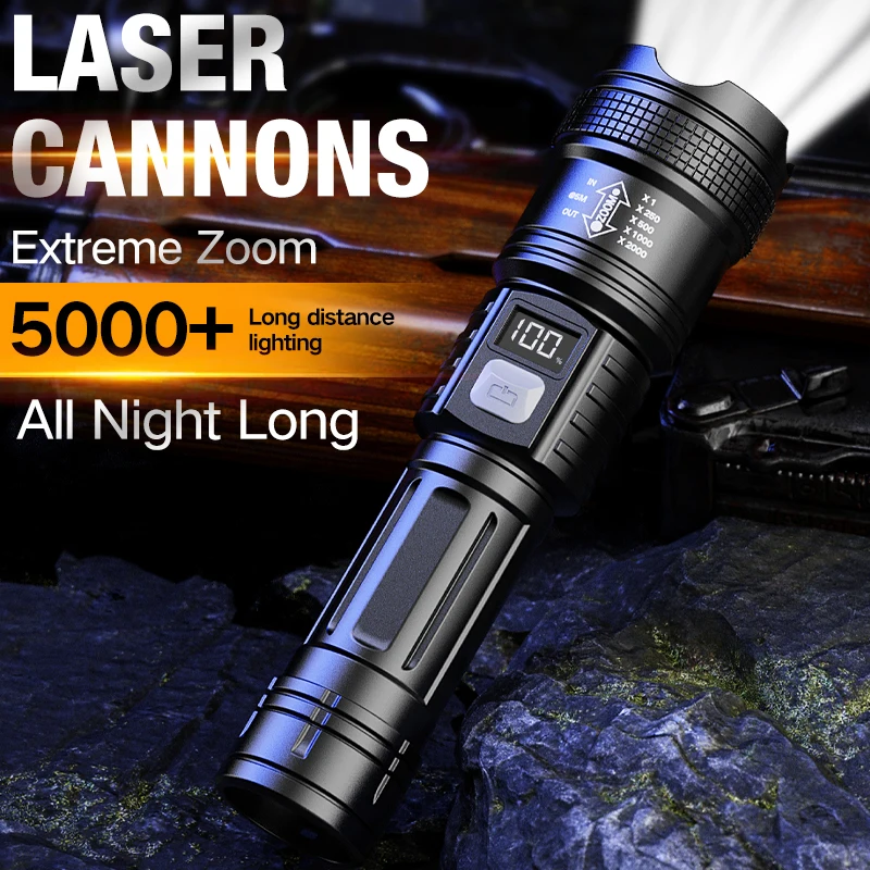 LED Flashlight Rechargeable Long-Beam Portable Outdoor Emergency Lighting With Long Battery Life, Suitable For Camping And Hiki