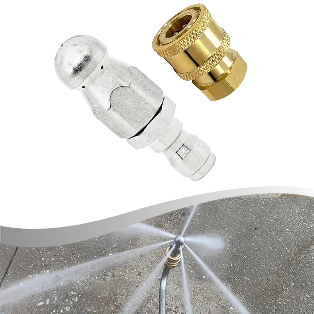 5000 PSI Drain Jetting Nozzle Stainless Steel with 1/4 NPT Female Connector and 1 Front 6 Rear Jet Configuration