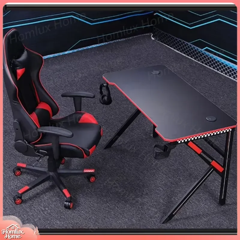 Adjustable Standing Desk with Wooden Top RGB LED Lighting Gaming Desk Set Metal Frame Laptop Desk with Racing Chair