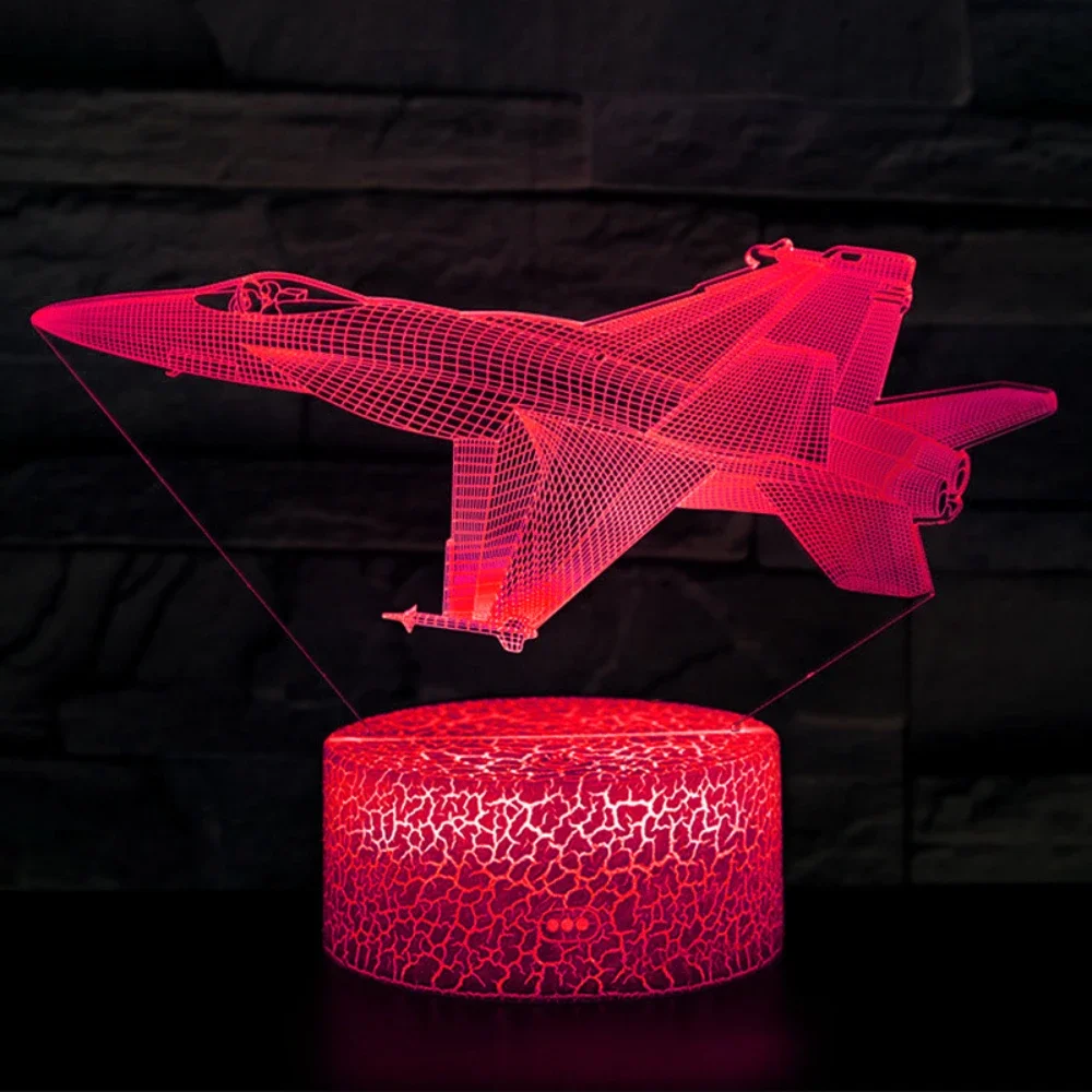 Fighter Jet Plane Night Lights 3D Illusion Lamp USB Airplane LED Table Lamp Bedroom Decor Birthday Christmas Gift for Kids Boys