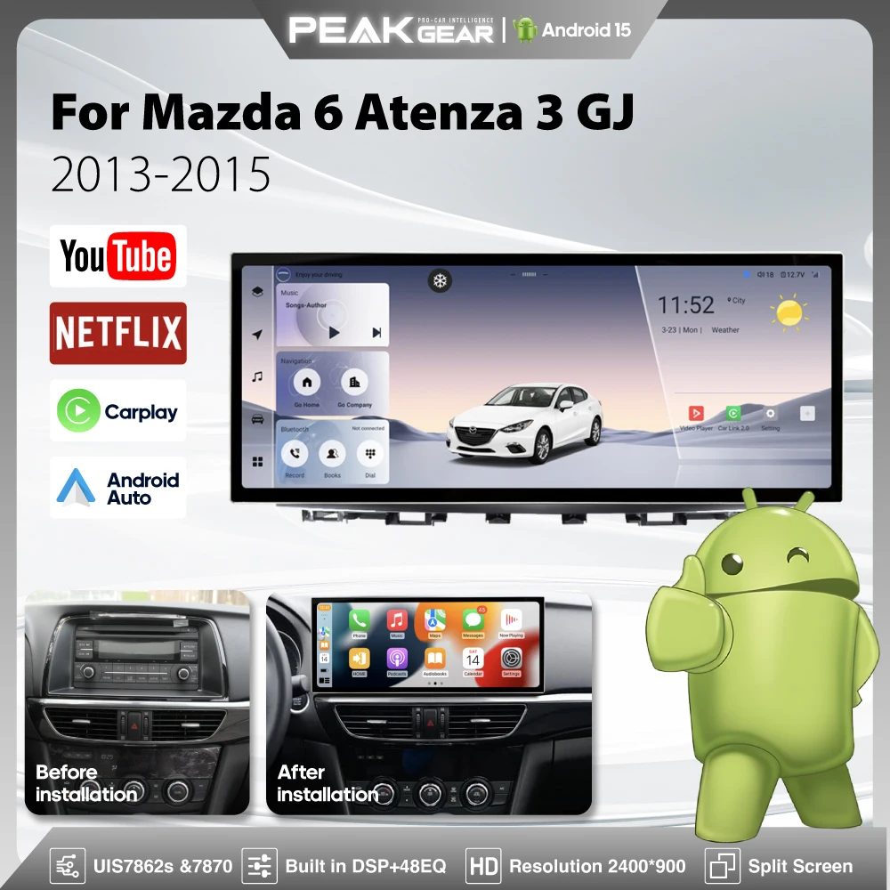 12.8inch For Mazda 6 Atenza 3 GJ 2013-2015 Car Multimedia Video Player GPS navigation Android auto Carplay 4G wifi 360 camera