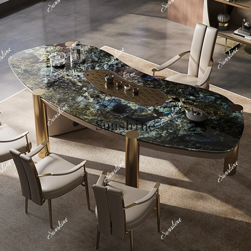 Light luxury natural luxury stone tea table, desk integrated design chair combination, simple and modern  FT