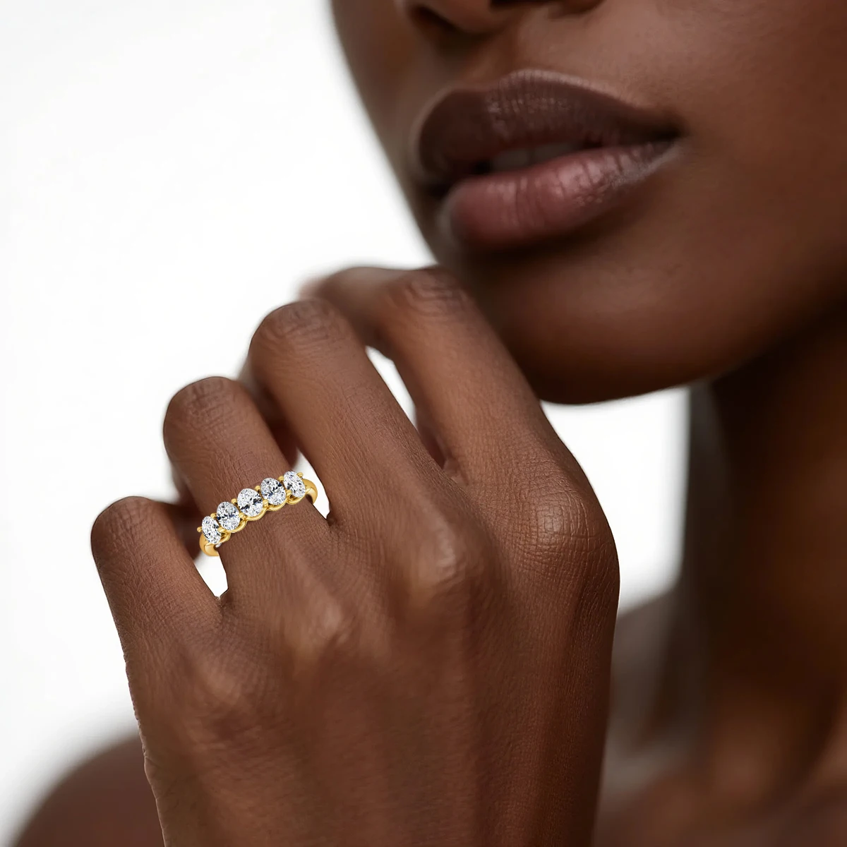 Ovale Moissanit-Ringe für Damen, 925er Silber, Ring mit fünf Steinen, stapelbar, als Ehering oder Verlobungsring, edler Schmuck, Geschenk, GRA-zertifiziert. – Detail 8