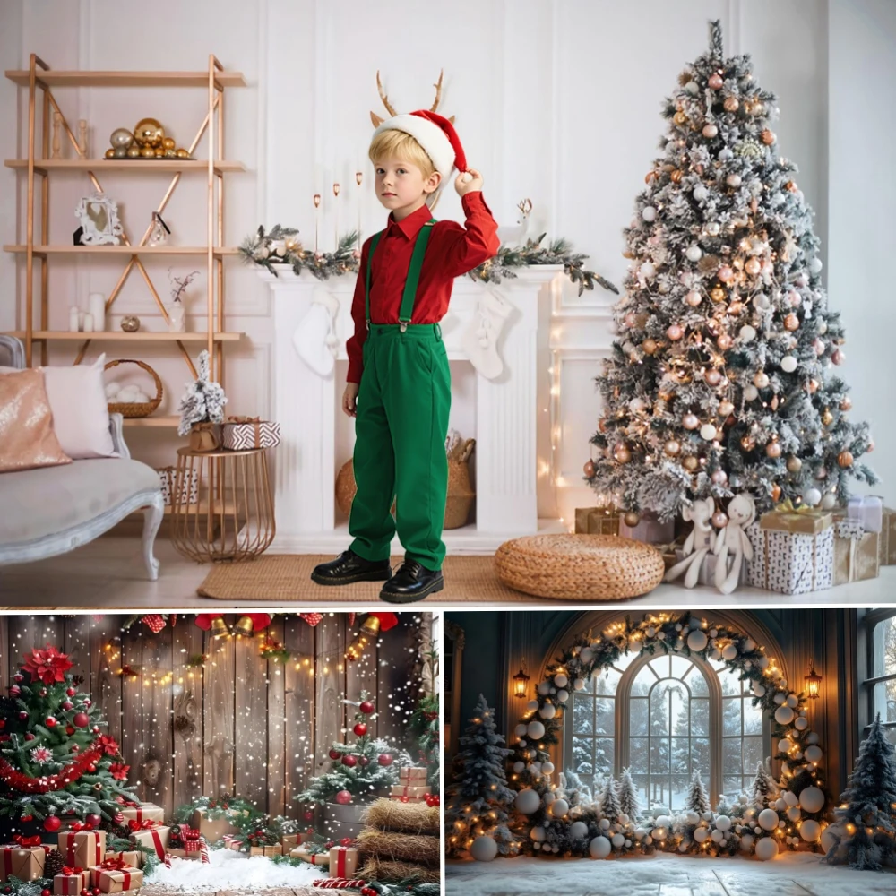 

Christmas Party Photography Background Xmas Tree Garland Fireplace Decor Holiday Baby Family Photo Portrait Backdrops Supplies