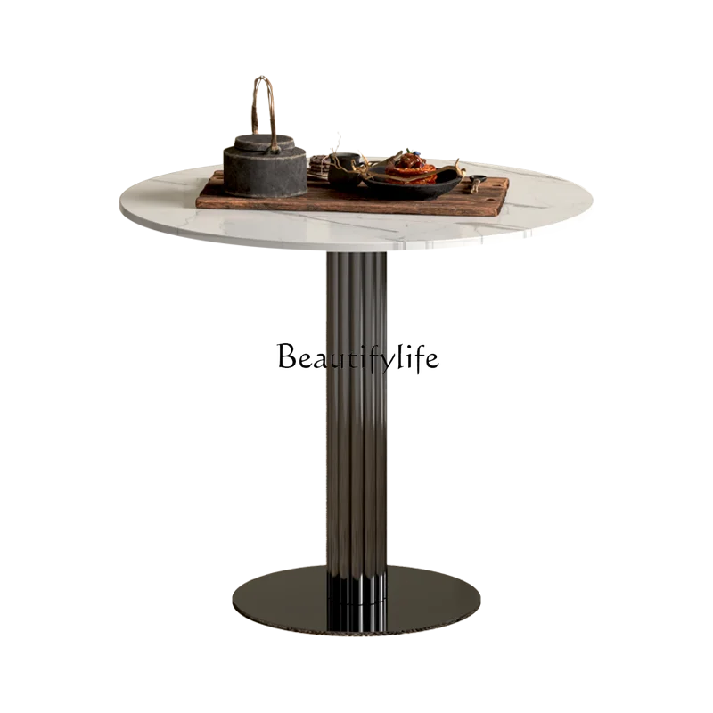 Italian marble small round table light luxury stainless steel negotiation table