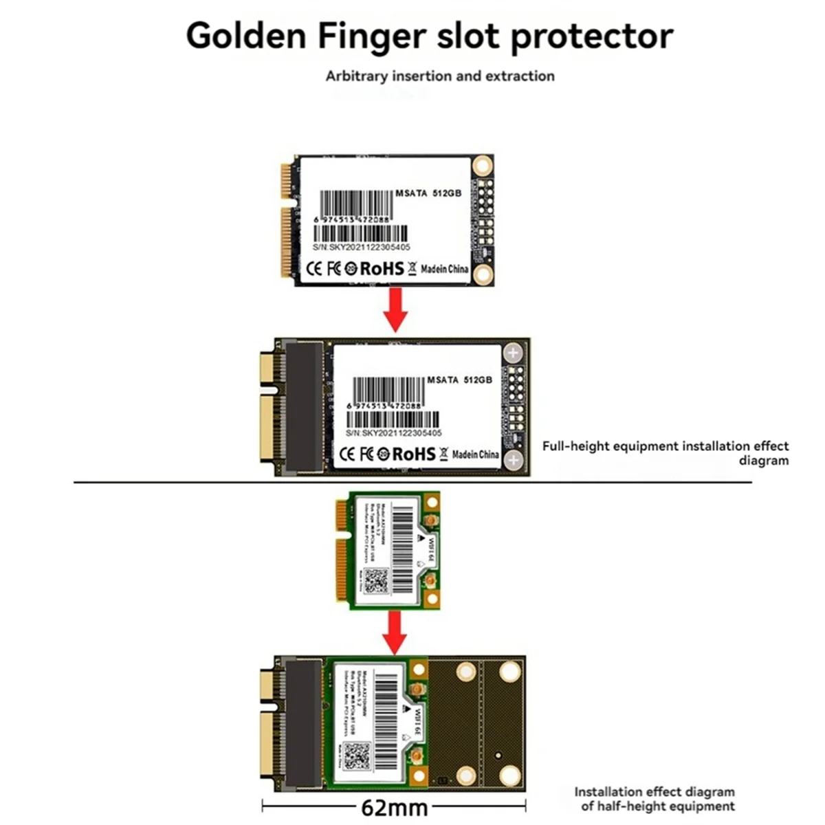 Mini adaptador PCIE/MSATA, convertidor de unidad de estado sólido, tarjeta de expansión, placa de prueba para MSATA SSD, Mini PCI Express, tarjeta Wifi