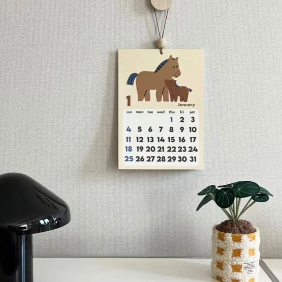

2026 Cute Horse Wall Calendar Stylish Decorative Art Piece Perfect for Photo Shoot Props Home Office Seasonal Essential