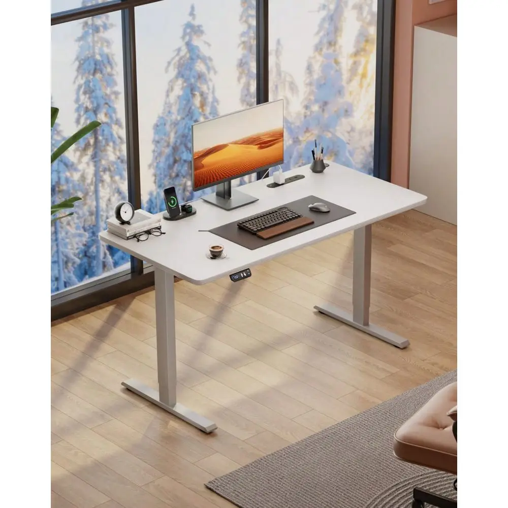 HeightAdjustable Standing Desk With BuiltIn Power Outlets USB Ports, SitStand Home Office Desk With Memory Control Panel Cable