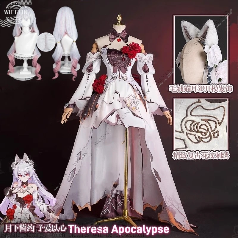 Theresa Apocalypse Anime Game Honkai Impact 3rd Cosplay Costume Wig Vow Under The Moon Suit For Woman Nun Halloween Party