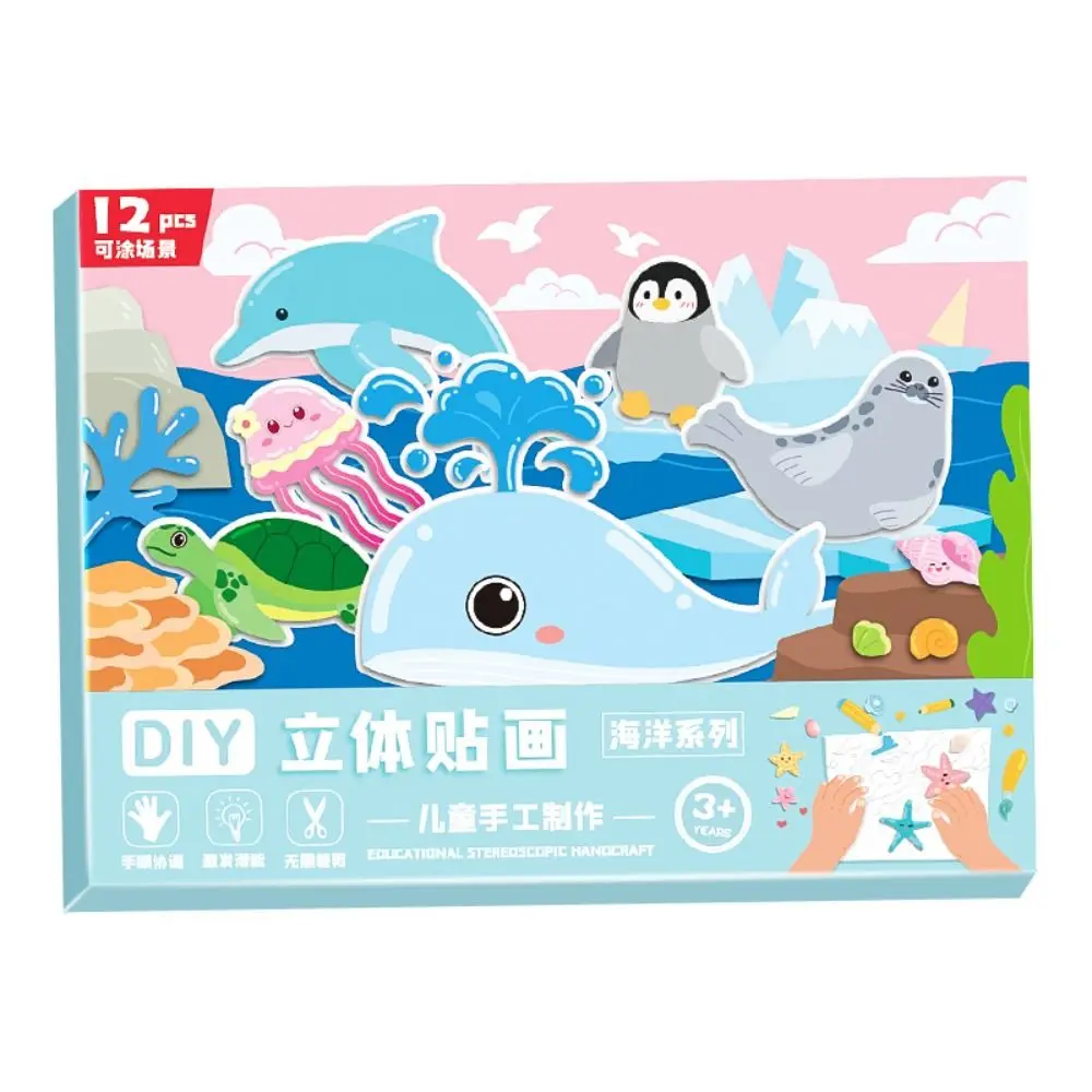 

Handmade Montessori Quiet Busy Book Three-dimensional Paper DIY Paste Material Kit DIY Cartoon Animals Sticker Book Children
