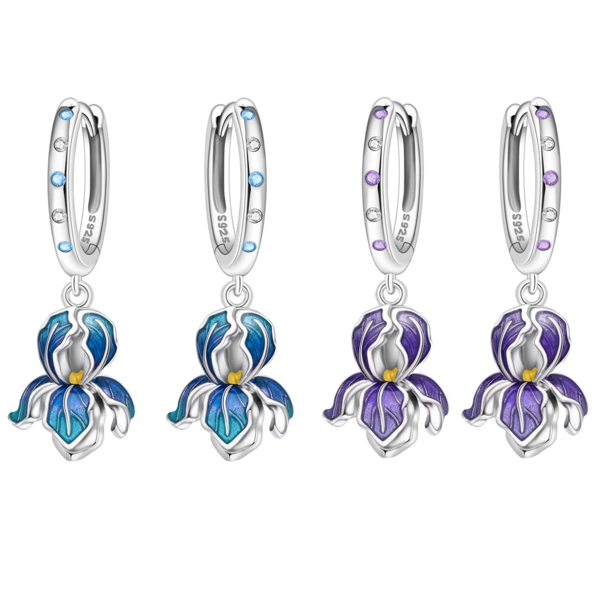 Cycuff Ohrringe aus 925er-Sterlingsilber mit blauer Blume, origineller Schmuck, Tropfenohrringe, Schmuck, Party, Jahrestag, Geschenke