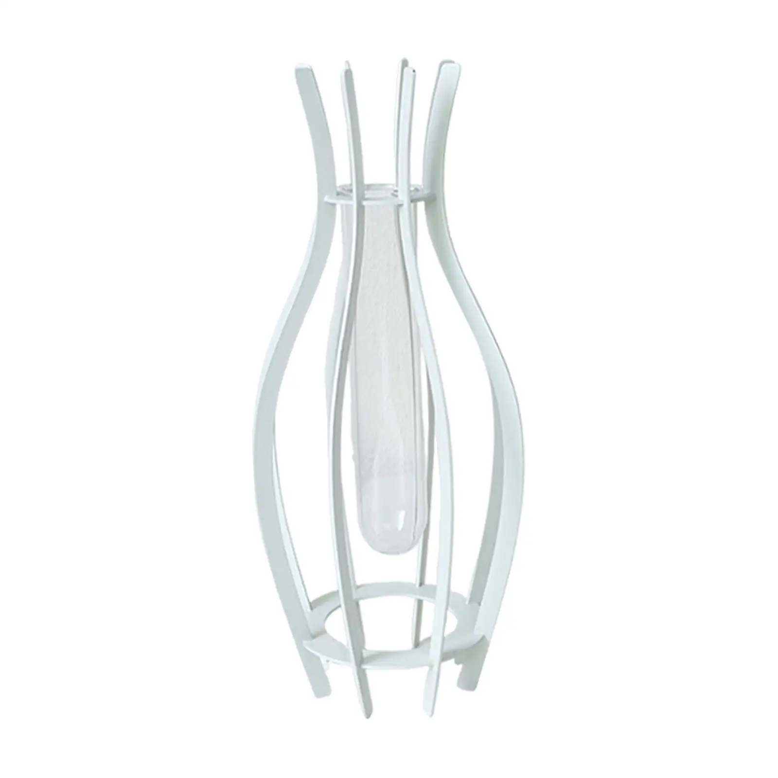 Modern Glass Flower Vase Transparent Hydroponic Tube Plant Container Minimalist Zinc Alloy Base Table Centerpiece for Living